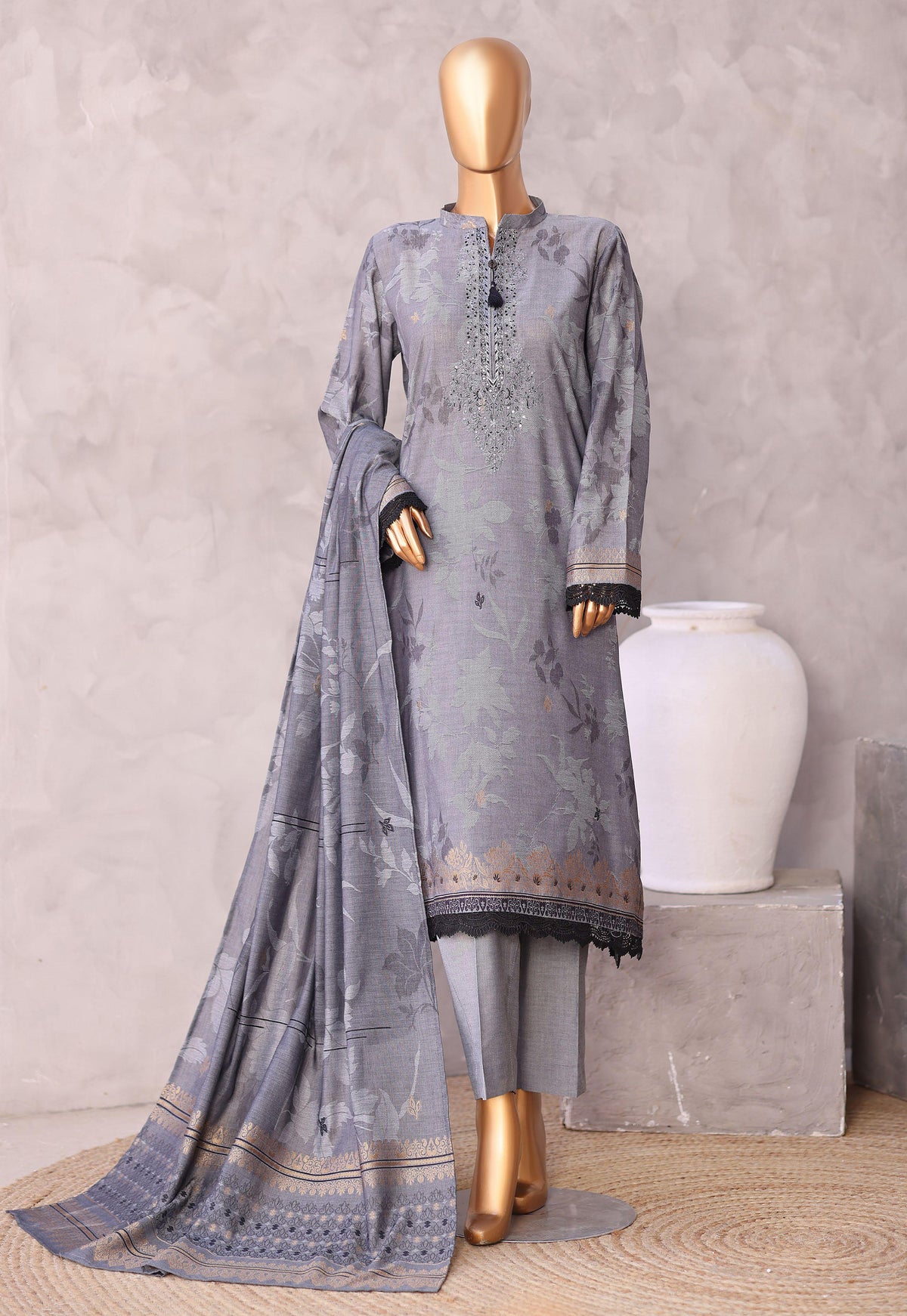 Valencia by HZ Textiles | Jacquard Embroidered 3 Piece Unstitched Suit D-1