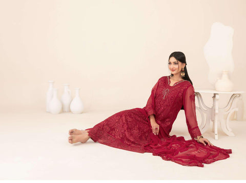 Libaas-E-Ishq by Tawakkal Fabrics | Fancy Embroidered Chiffon 3 Piece Semi-Stitched Suit D-5
