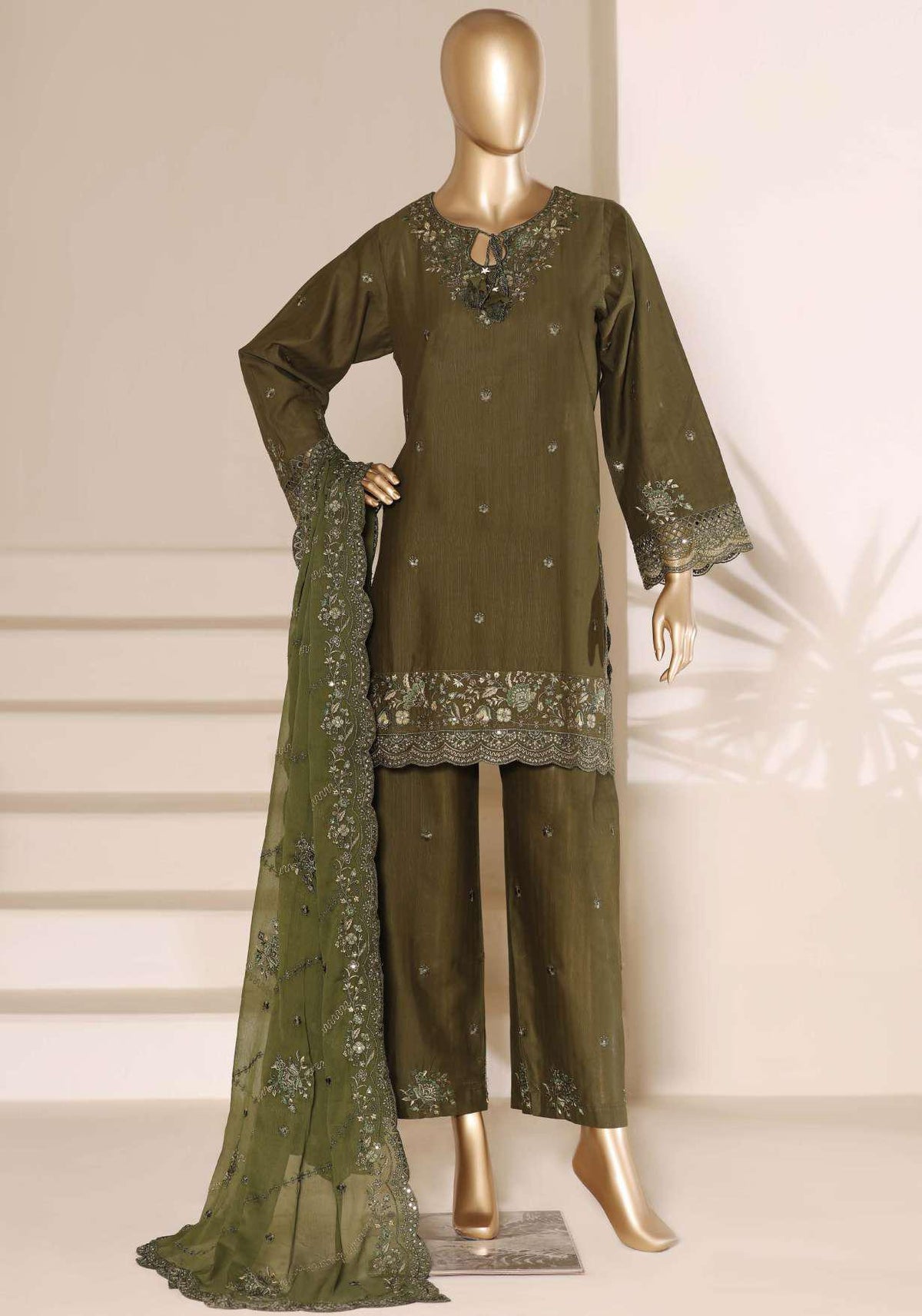 Sadabahar Luxury | Embroidered 3 Piece Stitched Slub Lawn Suit D-3
