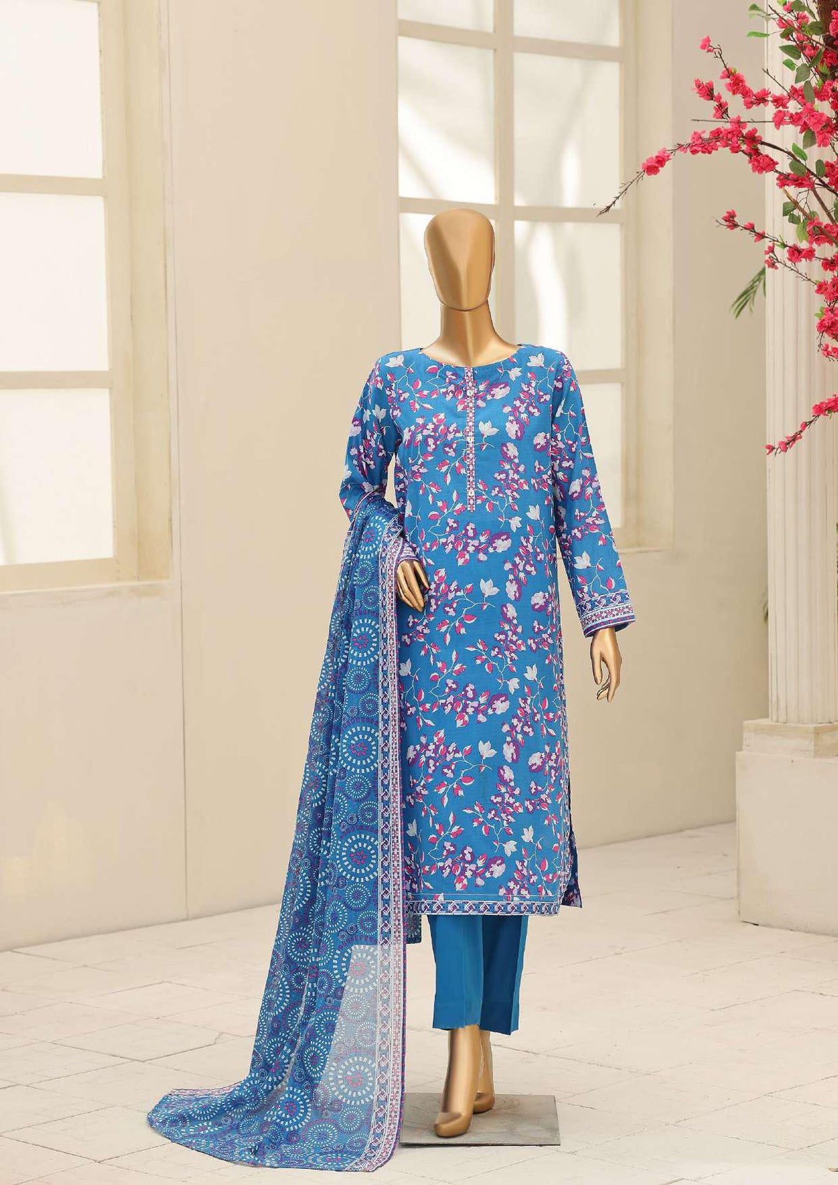 Summer Shades by HZ Textiles | Printed 3 Piece Unstitched Lawn Suit D-1