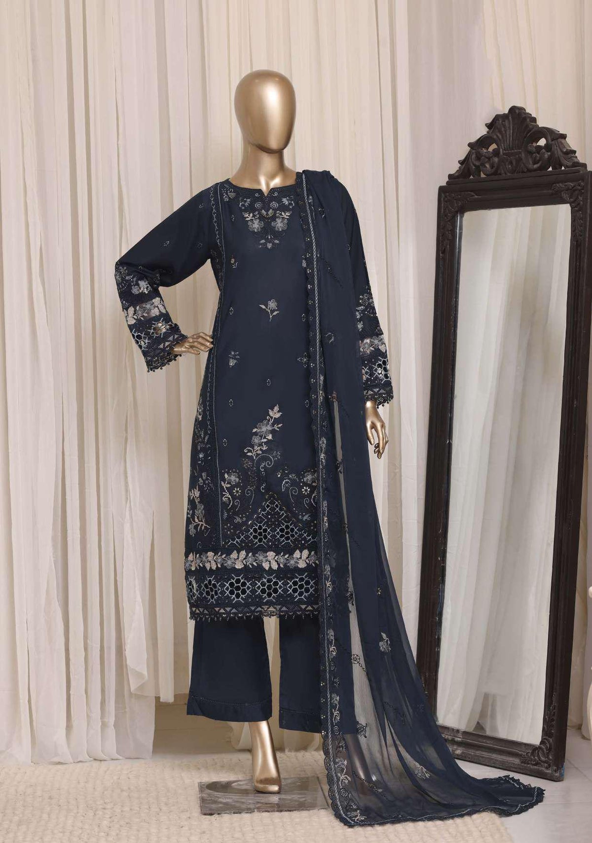 Sadabahar Luxury Embroidered Cotton Stitched 3 Piece Suit D-1