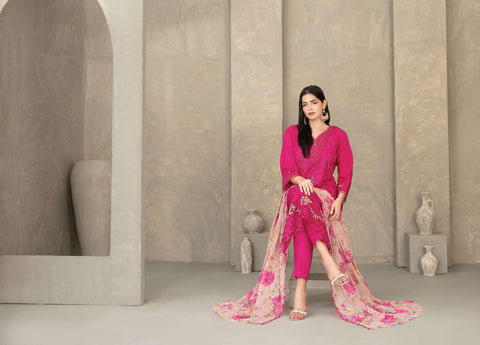 ZAYRA by Tawakkal Fabrics | Fancy Embroidered Cross Slub Lawn 3 Piece Semi-Stitched Suit D-1