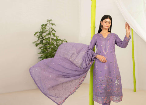 Nadia by Tawakkal Fabrics | Fancy Embroidered Cross Slub Lawn 3 Piece Unstitched Suit D-3