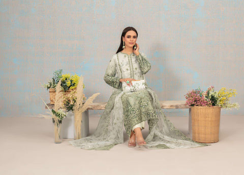 SHIRIN by Tawakkal Fabrics | Fancy Heavy Embroidered Organza 3 Piece Suit with Clutch D-5