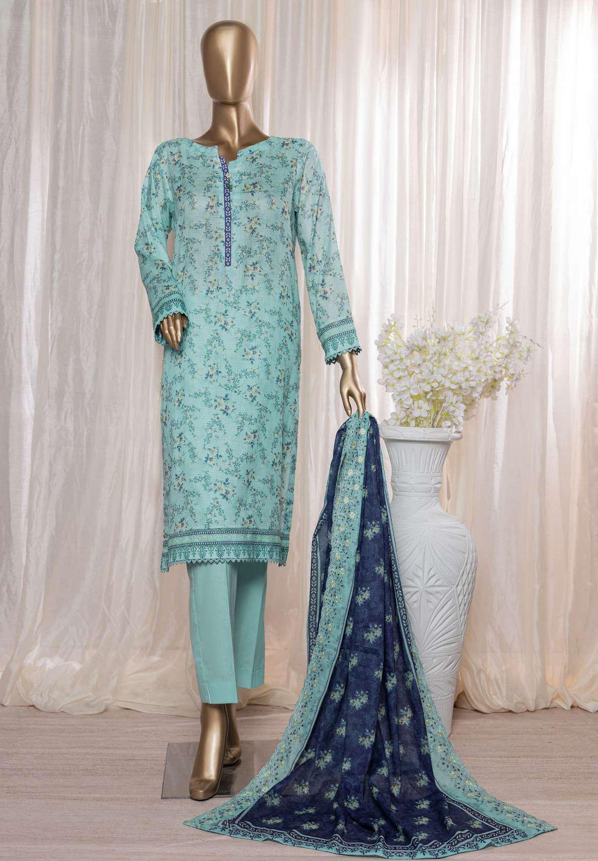 HZ Rimjhim Lawn Emb Cutwork Dupatta Coll"24 REC-129