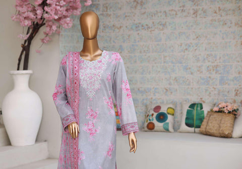 Premium Daily Wear by HZ Textiles Vol-5 | Embroidered Lawn 3 Piece Unstitched Suit D-1