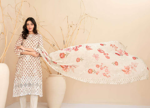 Eshanah by Tawakkal Fabrics | Embroidered Digital Printed Cross Slub Lawn 3 Piece Unstitched Suit D-3