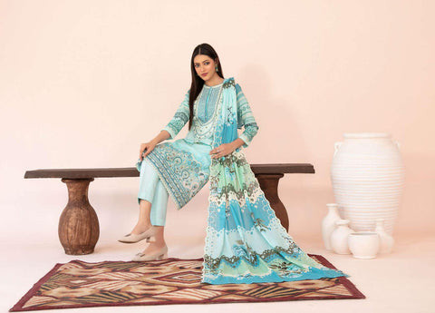 Jahzara by Tawakkal Fabrics | Embroidered Digital Printed Lawn 3 Piece Unstitched Suit D-4