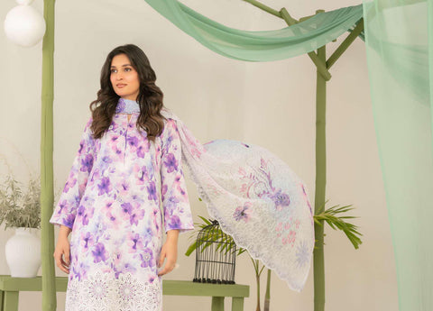 Sionya by Tawakkal Fabrics | Embroidered Digital Cross Slub Lawn 3 Piece Unstitched Suit D-7