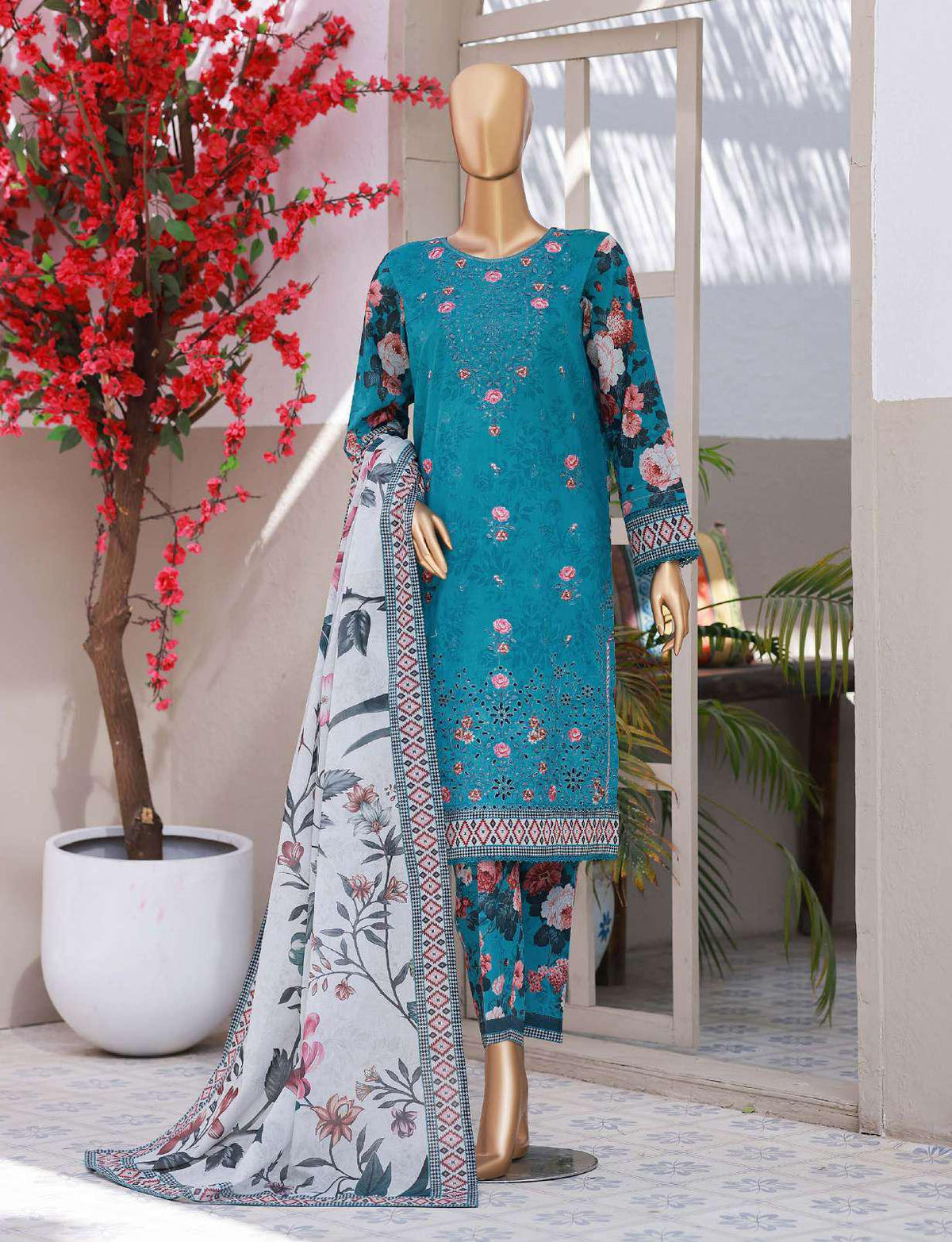 Elegant Embroidered Un-Stitched 3 Piece Collection By HZ Textile D-4