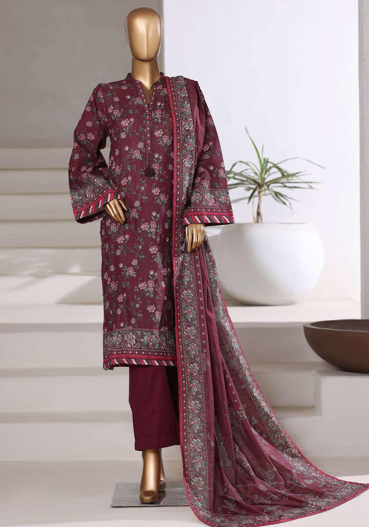 Sadabahar Printed Khaddar With Shimmer Ready To Wear 3Pc D-3
