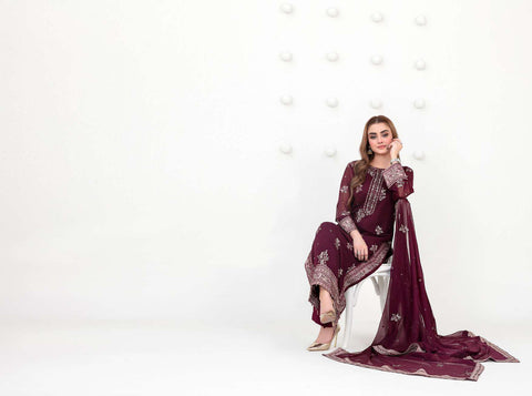 SATORI by Tawakkal Fabrics | Fancy Embroidered Chiffon 3 Piece Semi-Stitched Suit D-6