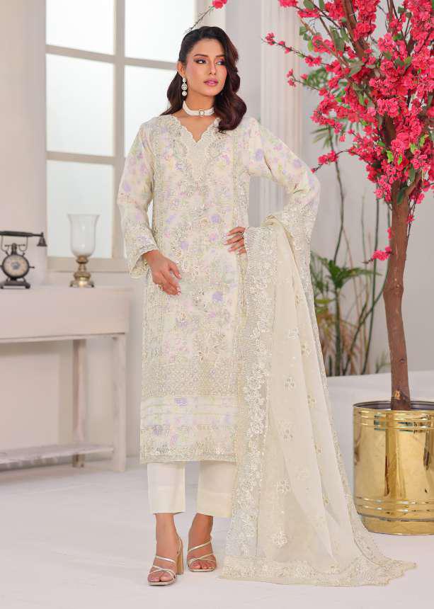MUSHKIK | 4 Piece Semi-Stitched Embroidered Organza Collection D-4