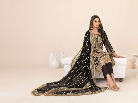 Libaas-E-Ishq by Tawakkal Fabrics | Fancy Embroidered Chiffon 3 Piece Semi-Stitched Suit D-4