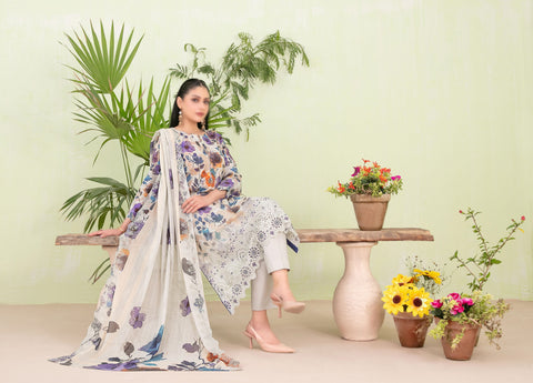 Erva Embroidered Lawn Digital Print By Tawakkal D-07