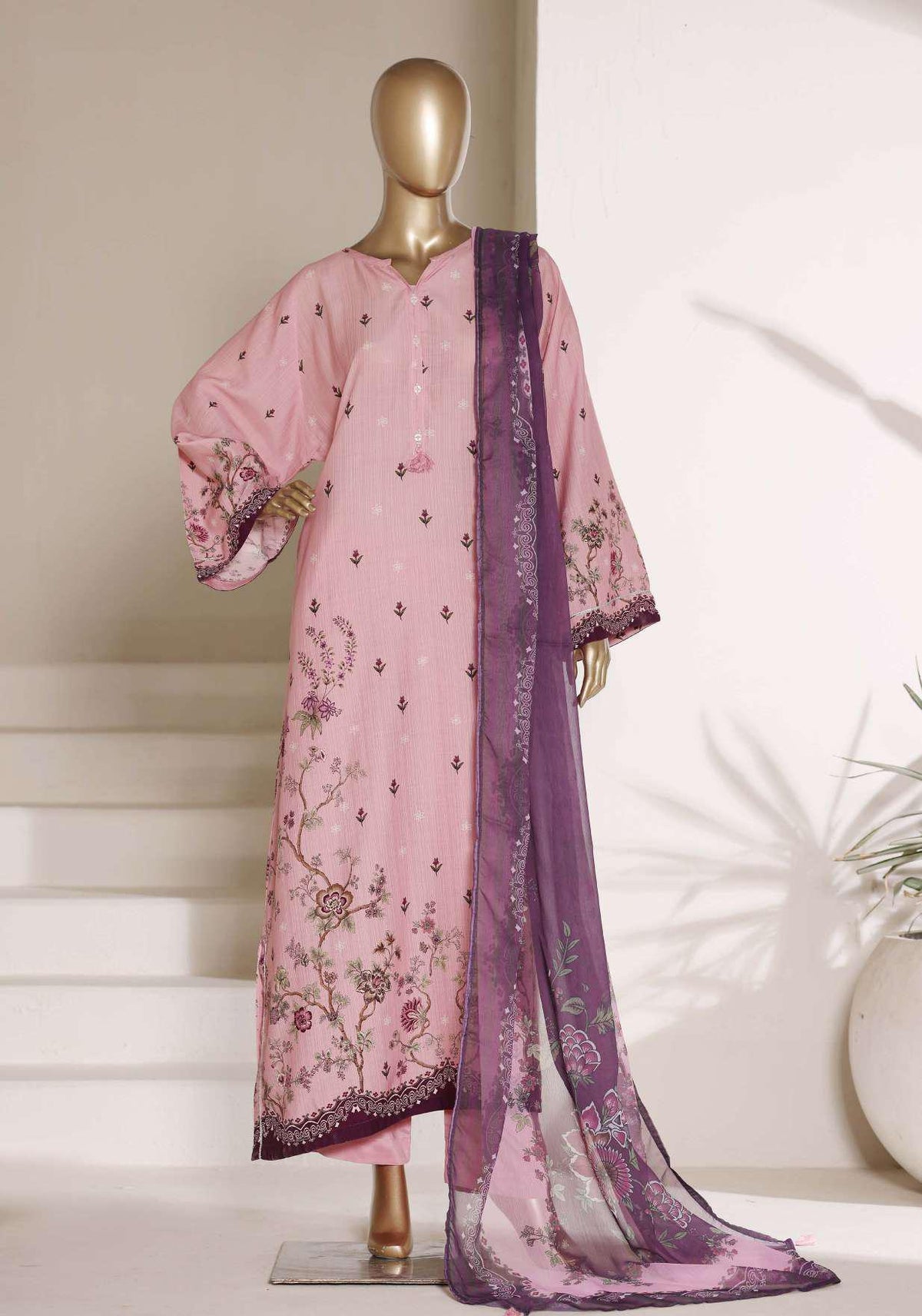 Sadabahar Kaftaan | Printed 3 Piece Stitched Viscose Suit D-4