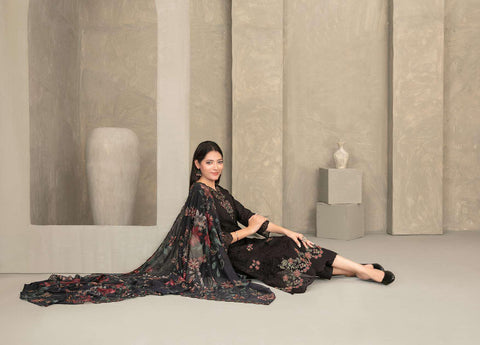 ZAYRA by Tawakkal Fabrics | Fancy Embroidered Cross Slub Lawn 3 Piece Semi-Stitched Suit D-3