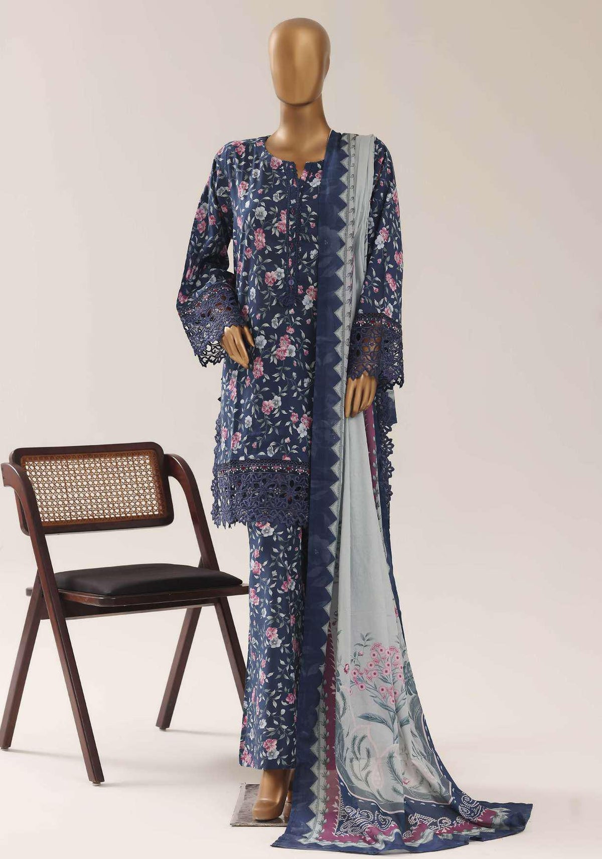 Malika by Sadabahar | Festive Embroidered Lawn 3 Piece Stitched Suit D-4