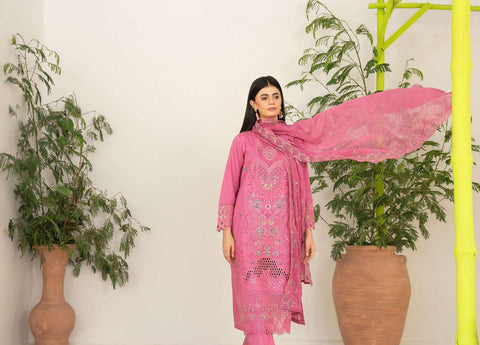 Nadia by Tawakkal Fabrics | Fancy Embroidered Cross Slub Lawn 3 Piece Unstitched Suit D-2