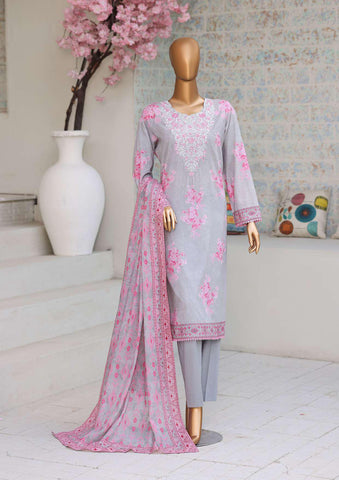 Premium Daily Wear by HZ Textiles Vol-5 | Embroidered Lawn 3 Piece Unstitched Suit D-1