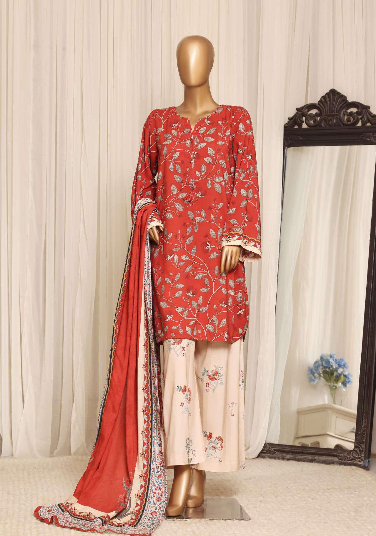 Sadabahar Printed Linen Stitched 3 Piece Suit D-3