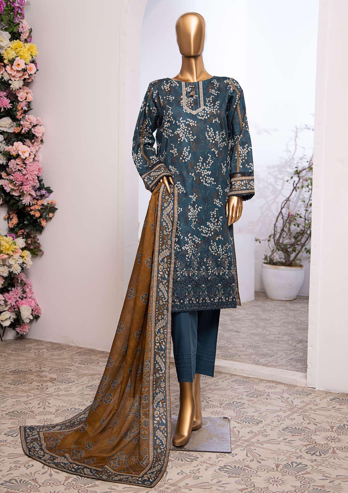 Mehek by HZ textile Emb Lawn Unstitched 3 Piece D-04  Blue - Summer Collection