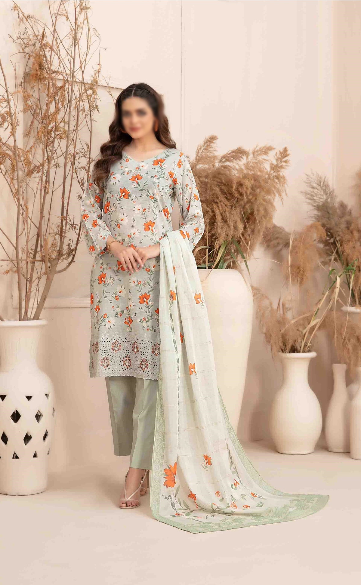 Meheroon Embroidered Lawn Digital Print D-01