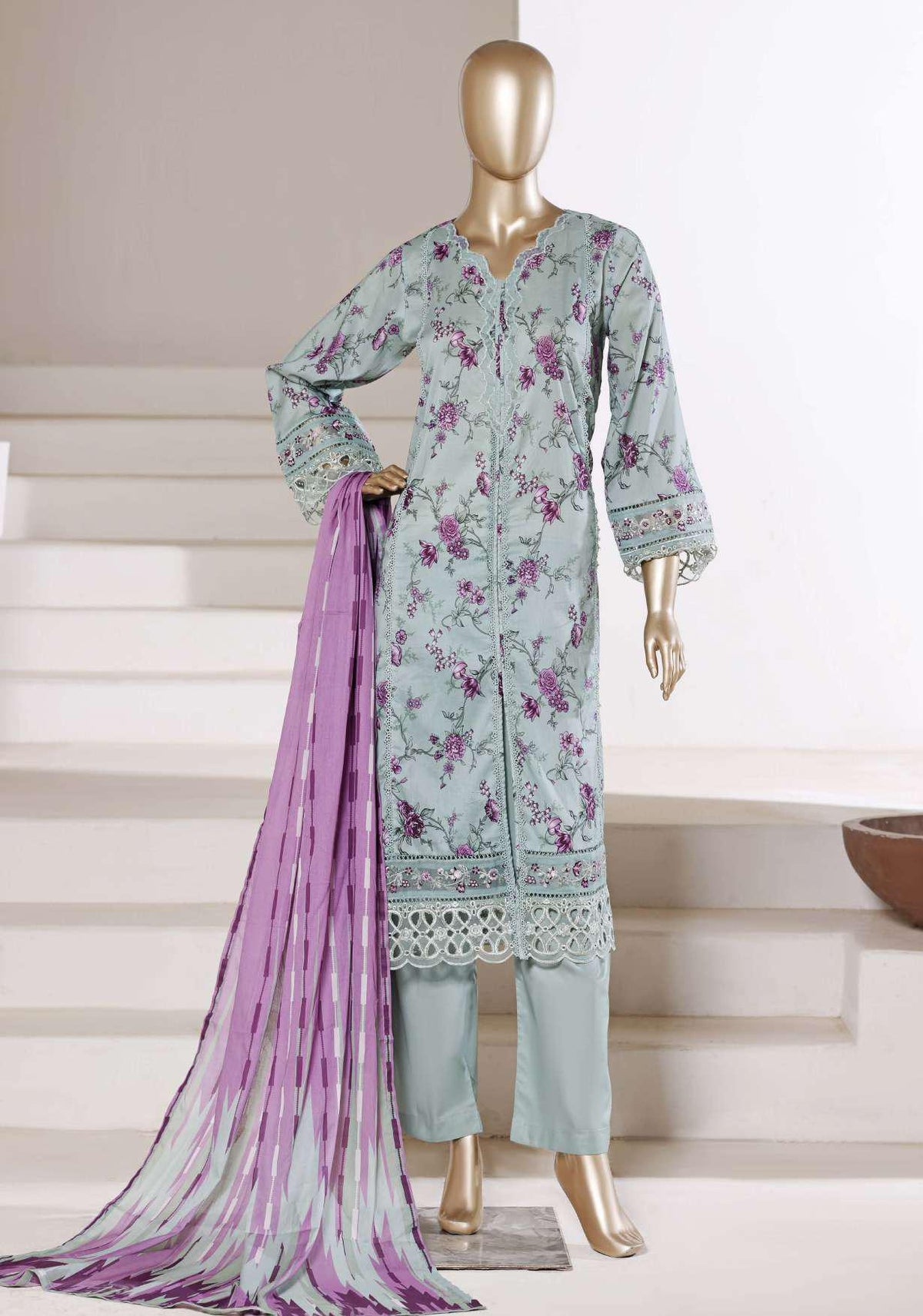 Sadabahar Festive Embroidered Lawn Stitched 3 Piece Suit D-4
