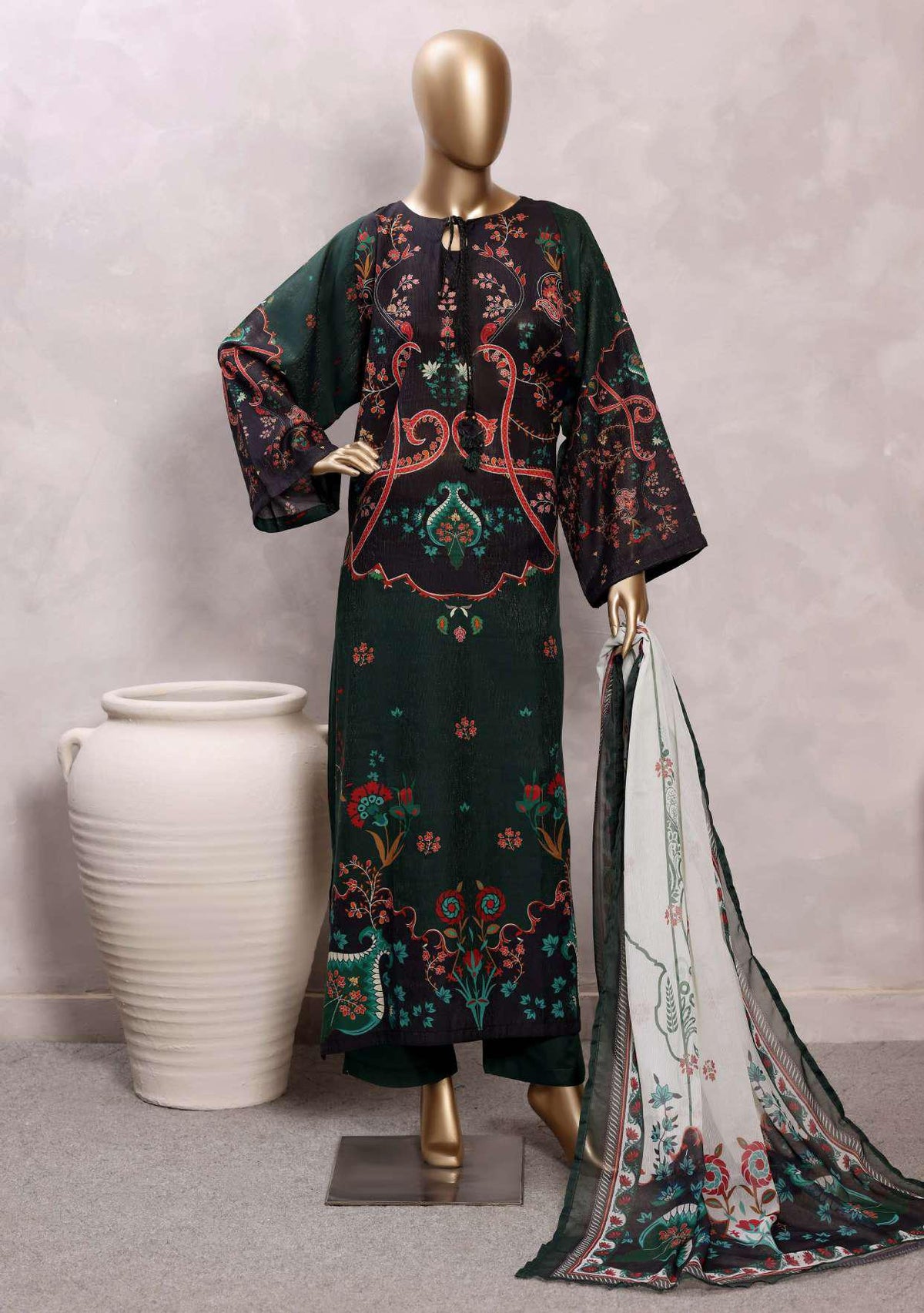 Sadabahar Printed Chamti Cotton | 3 Piece Stitched Kaftan Suit D-5