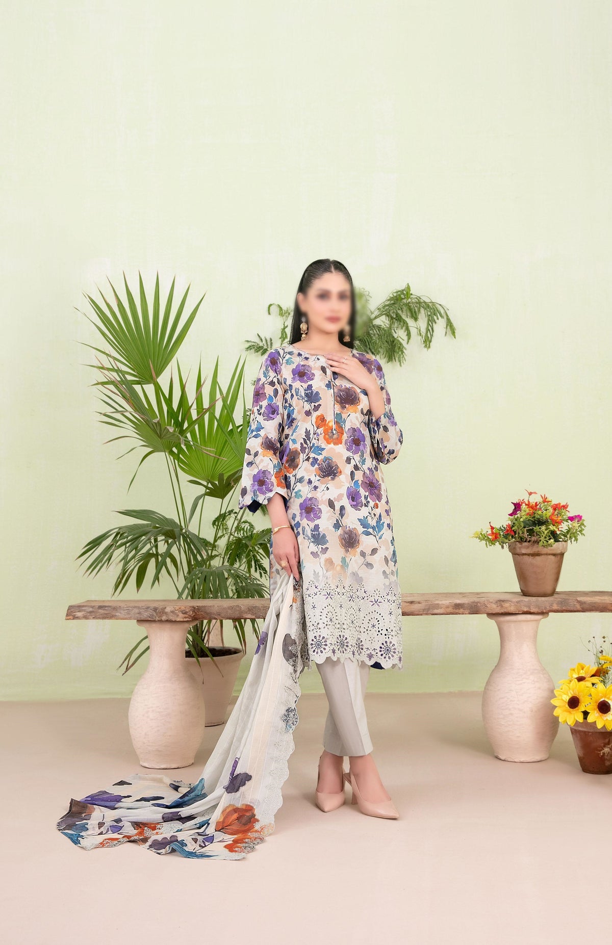 Erva Embroidered Lawn Digital Print By Tawakkal D-07