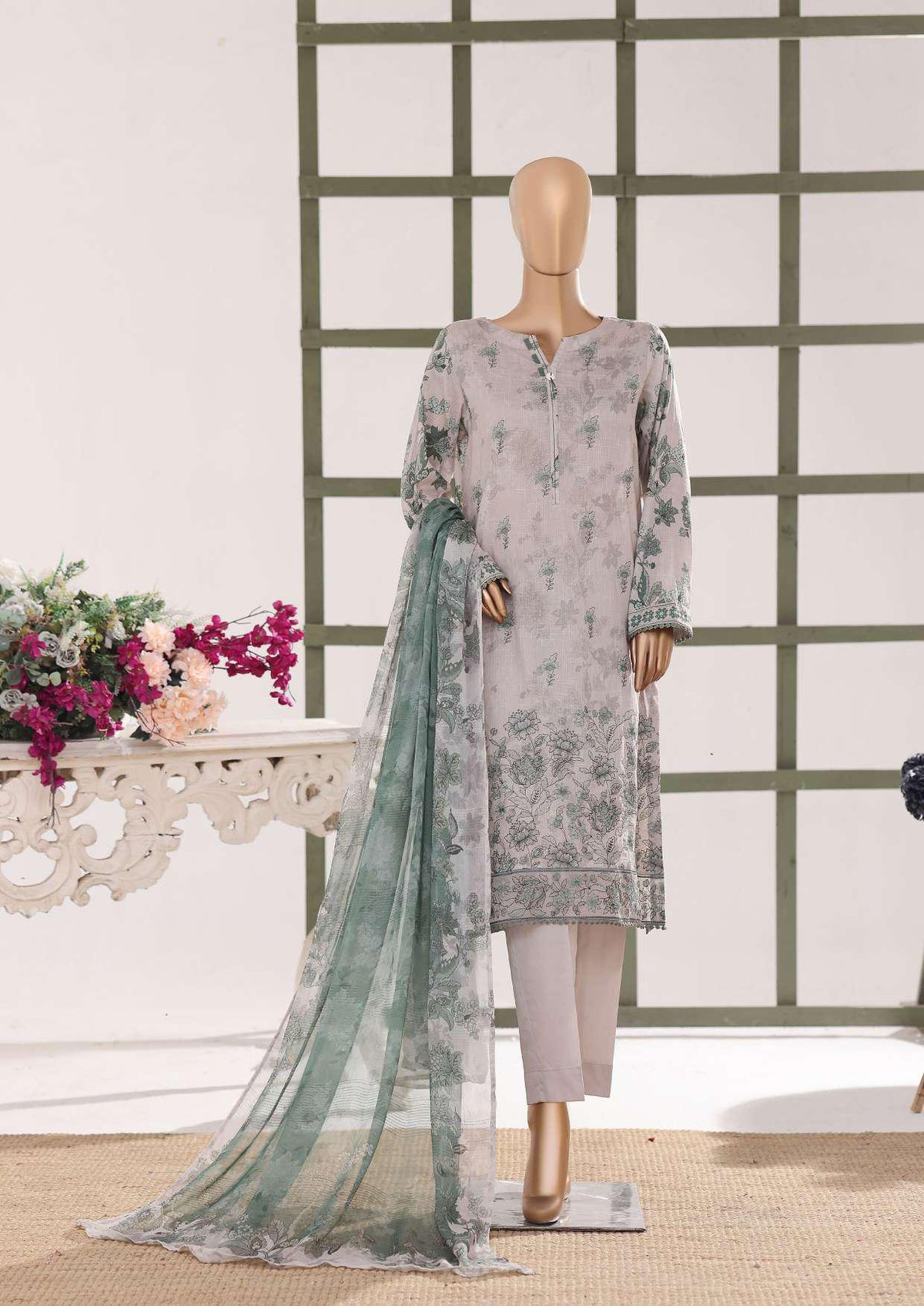 HZ Textiles – Mehak Slub Lawn Embroidered Collection Vol-02 D-2