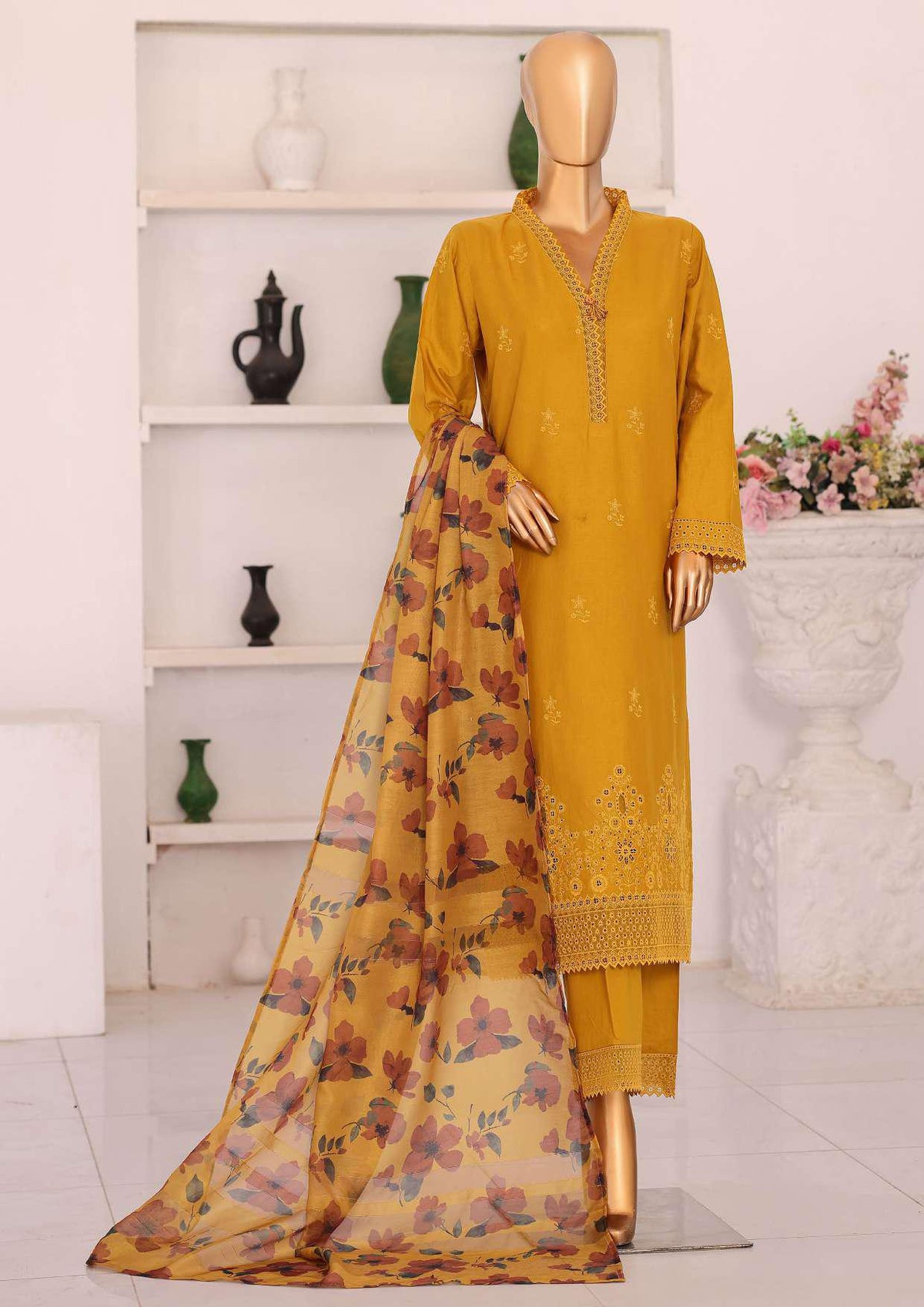 Floral Vibes by HZ Textiles | Embroidered 3 Piece Unstitched Lawn Suit D-1