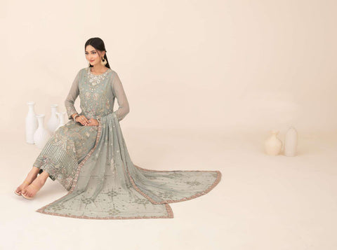 Libaas-E-Ishq by Tawakkal Fabrics | Fancy Embroidered Chiffon 3 Piece Semi-Stitched Suit D-8