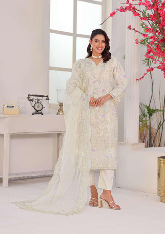MUSHKIK | 4 Piece Semi-Stitched Embroidered Organza Collection D-4