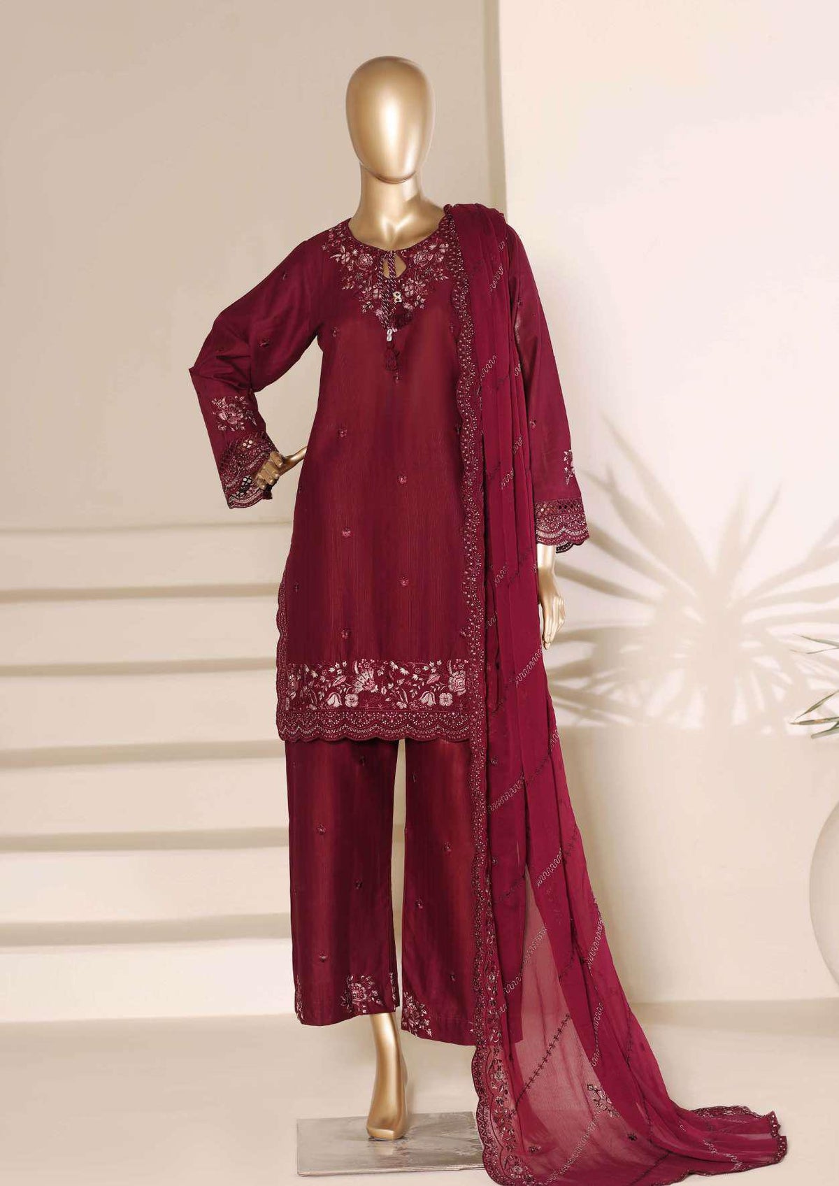 Sadabahar Luxury | Embroidered 3 Piece Stitched Slub Lawn Suit D-4