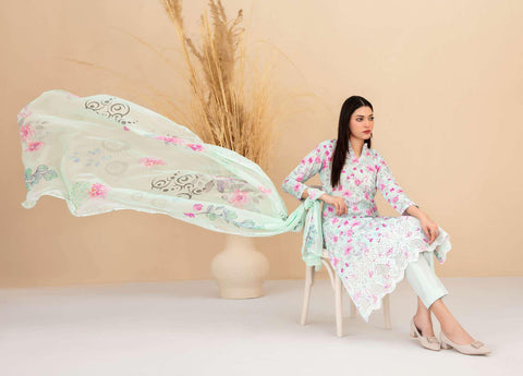 Eshanah by Tawakkal Fabrics | Embroidered Digital Printed Cross Slub Lawn 3 Piece Unstitched Suit D-5