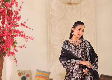 MUSHKIK | 4 Piece Semi-Stitched Embroidered Organza Collection D-1
