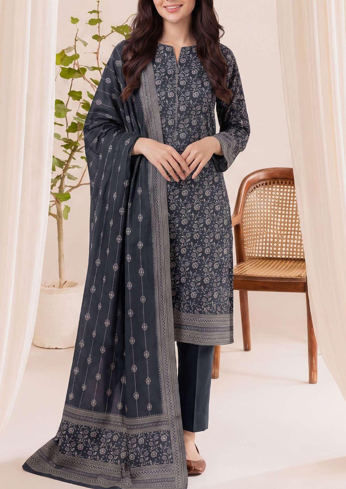 VS Textiles Pashmina Dhanak Printed Unstitched 3 Piece Suit D-14