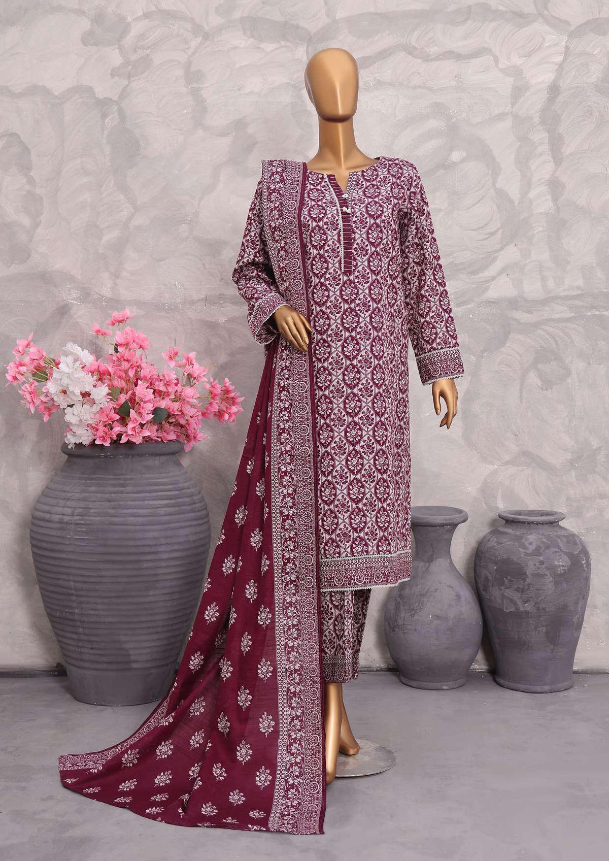 Co-Ords 3Pc Printed Khaddar Un-Stitched Coll By Hz-2