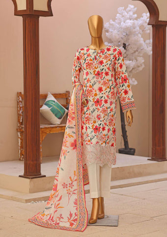 Zouk | Digital Printed Embroidered Slub Lawn 3 Piece Unstitched Suit D-4