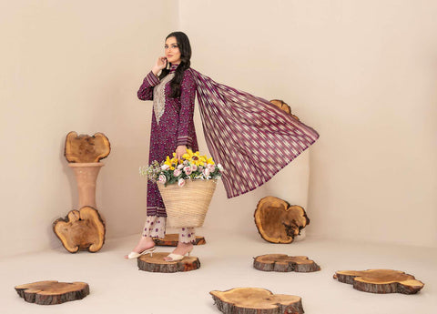TYLA by Tawakkal Fabrics | Gala Embroidered Rotary Printed Lawn 3 Piece Unstitched Suit D-2