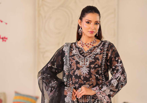 MUSHKIK | 4 Piece Semi-Stitched Embroidered Organza Collection D-1