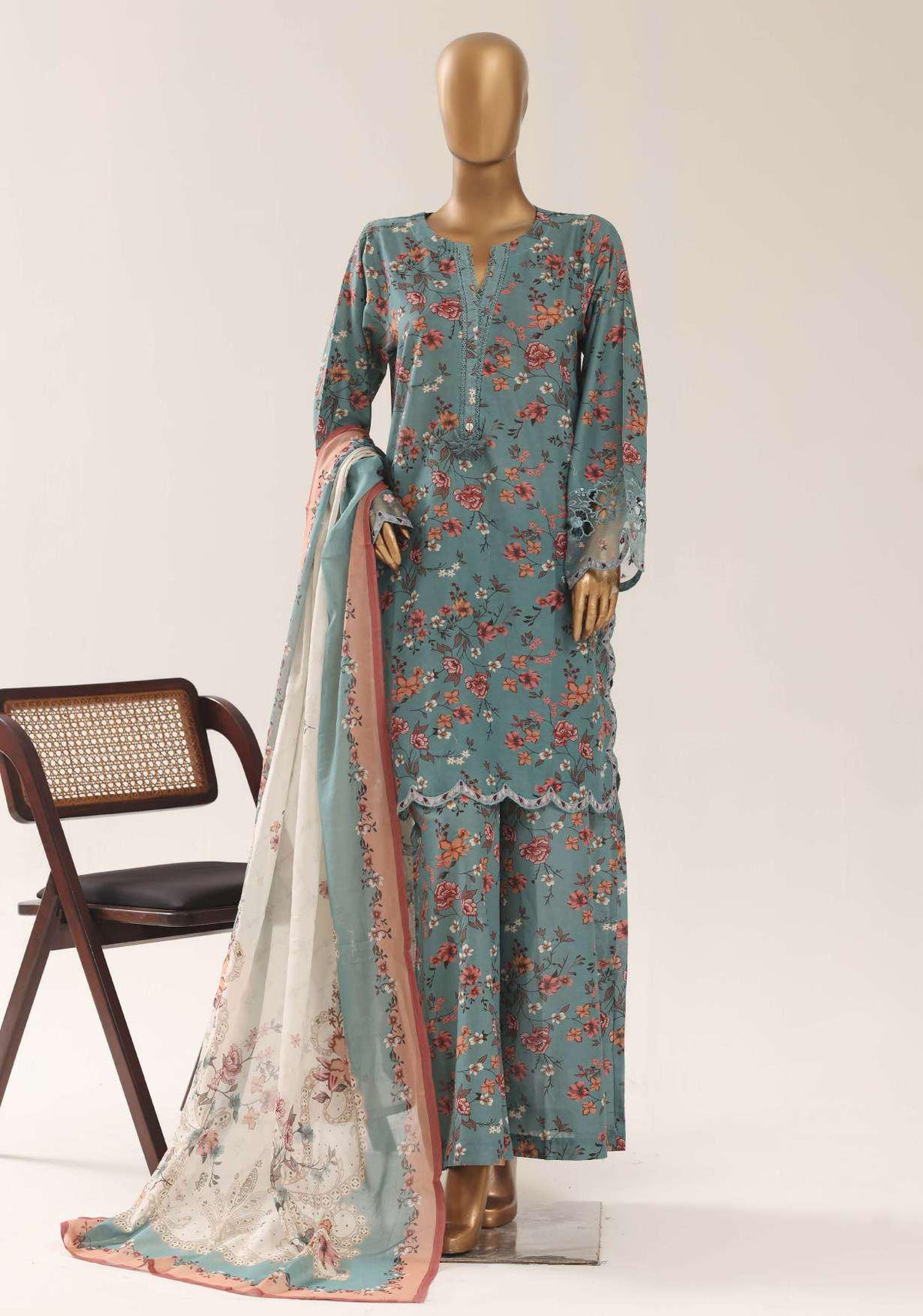 Malika by Sadabahar | Festive Embroidered Lawn 3 Piece Stitched Suit D-5