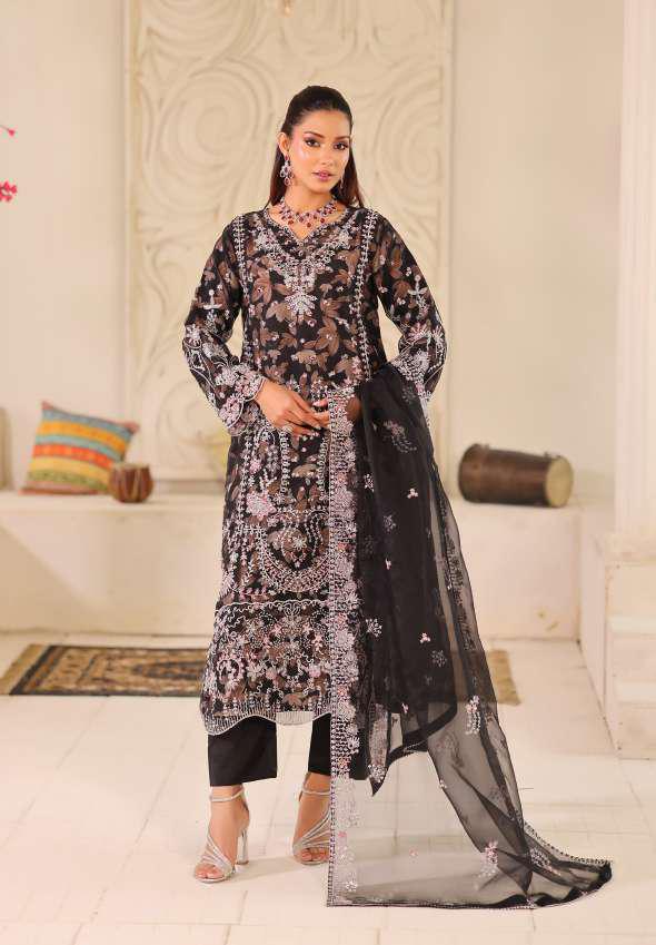MUSHKIK | 4 Piece Semi-Stitched Embroidered Organza Collection D-1