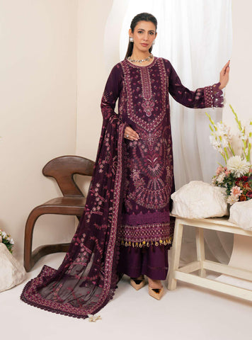 Johra Pinks Swiss Voil Embroidered with Chiffon Dupatta Unstitched 3 Piece by Johra Arts D-2