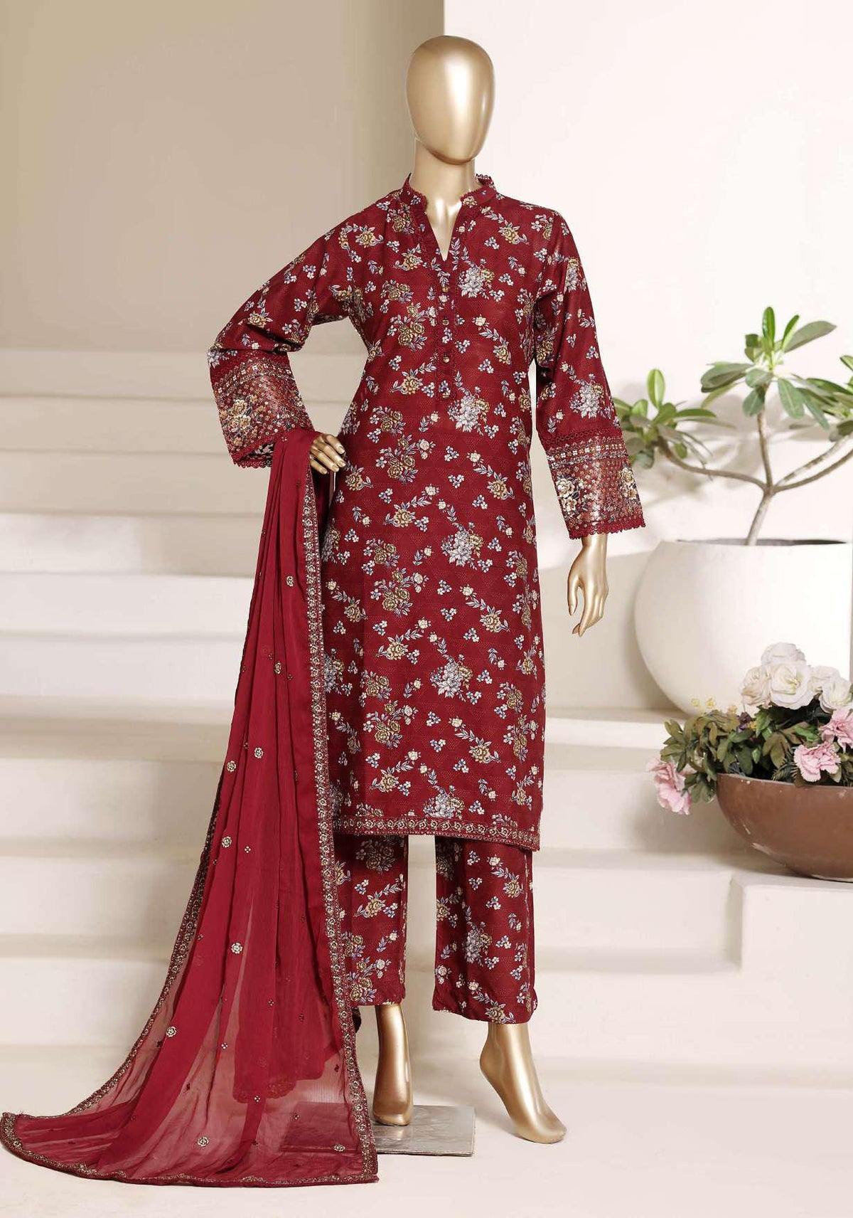 Sadabahar Regal Embroidered Lawn Stitched 3 Piece Suit D-5