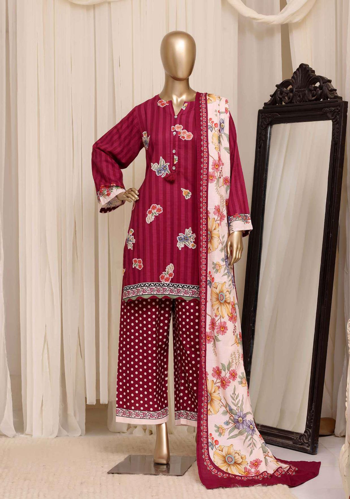 Sadabahar Printed Khaddar Stitched 3 Piece Suit D-6