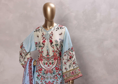 Sadabahar Printed Chamti Cotton | 3 Piece Stitched Kaftan Suit D-6