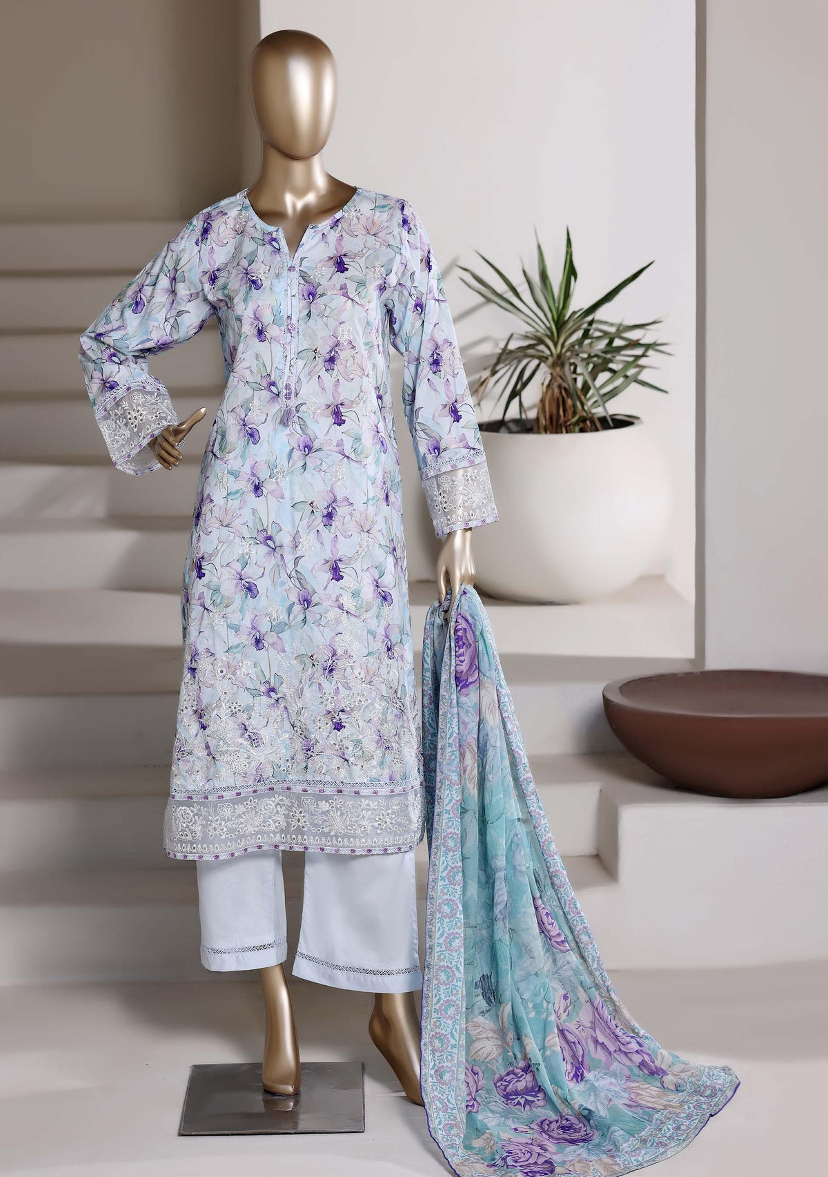 Sadabahar AMYRAH Vol-2 | Heavy Embroidered Lawn 3 Piece Stitched Suit D-1