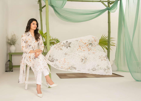 Sionya by Tawakkal Fabrics | Embroidered Digital Cross Slub Lawn 3 Piece Unstitched Suit D-3
